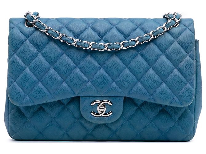 Chanel Azul Jumbo Clásico Caviar Doble Solapa