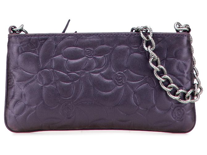 Pochete de corrente Camélia em couro de cordeiro roxo da Chanel