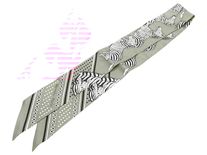 Hermès Pink Les Zebres Silk Twilly Scarf Cloth  ref.2280481