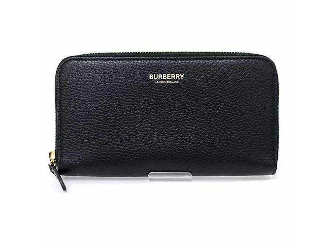 Burberry Round Long Wallet in Black Leather 