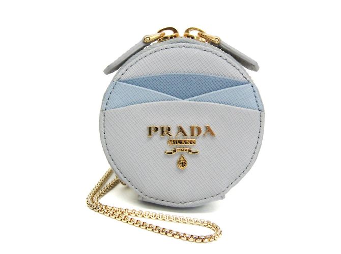 Prada Saffiano Leather Coin Purse Blue Light blue