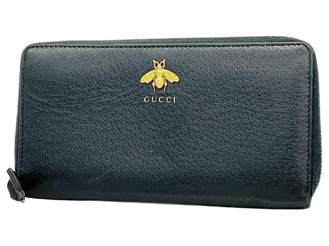 Gucci Long Wallet Animalier 523667 Black Leather  ref.2281795