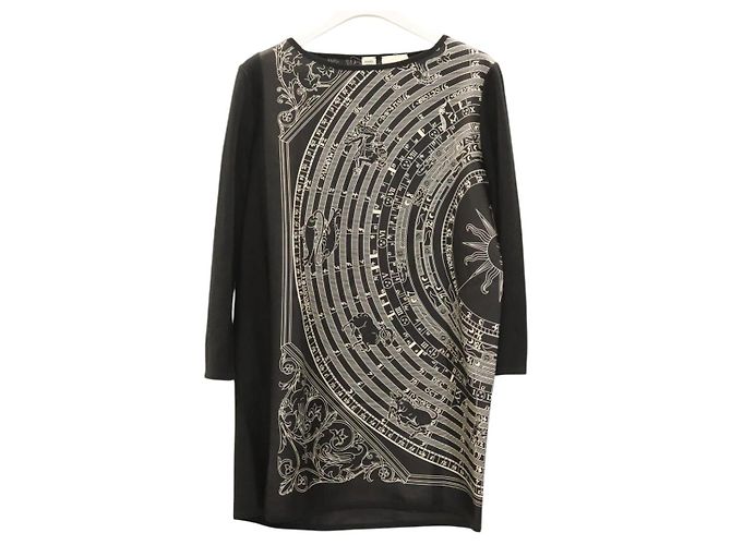 Hermès Camicia Tunica HERMES ""DIES ET HORE"" Seta Nera Auth 126350 Nero