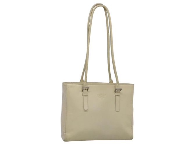 PRADA Shoulder Bag Leather nylon White Silver Auth bs26360 Silvery