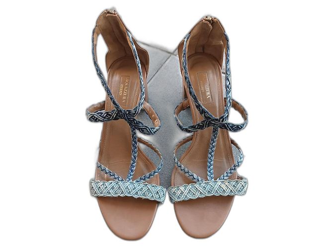 Sandali Aquazzura in pelle marrone e denim Blu
