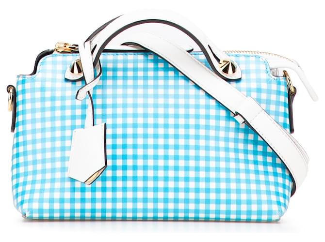Fendi White Mini Printed Leather Gingham By The Way Satchel Blue Pony-style calfskin  ref.2283009