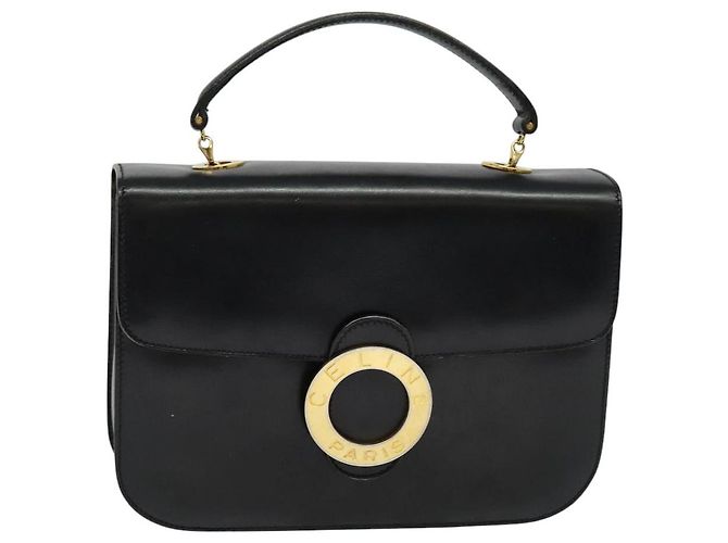 Céline Borsa a mano CELINE in pelle nera e oro Auth 125958 Nero D'oro