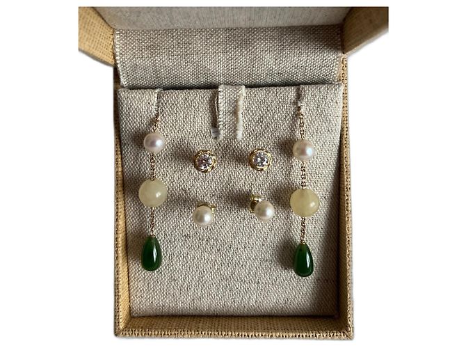 Autre Marque Pendientes de oro de 14 quilates con piedras y perla Multicolor