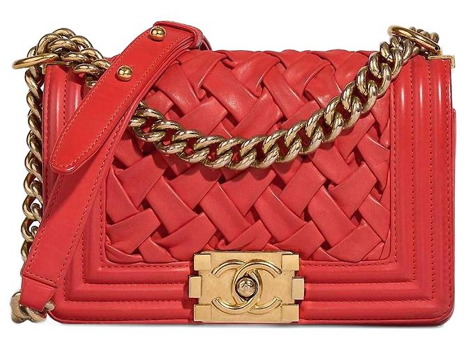 Chanel BOY CHANEL Red Lambskin Leather Handbag