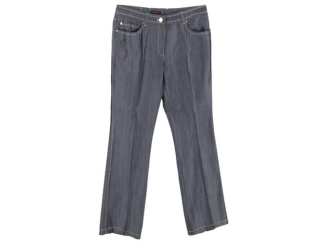 Pantalones rectos de algodón gris con detalles de costura visible de Escada