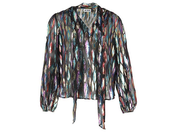 Autre Marque Rixo Moss Jacquard Chiffon Bluse aus mehrfarbigem Seidenstoff