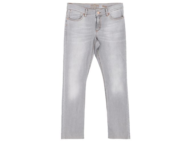 Jeans dritti lavati Escada in denim di cotone grigio chiaro