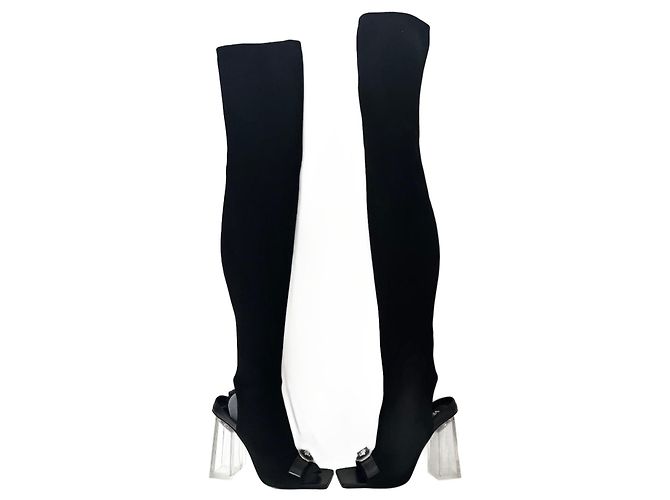 Bottes hautes en ruban Gianni Versace Noir Argenté