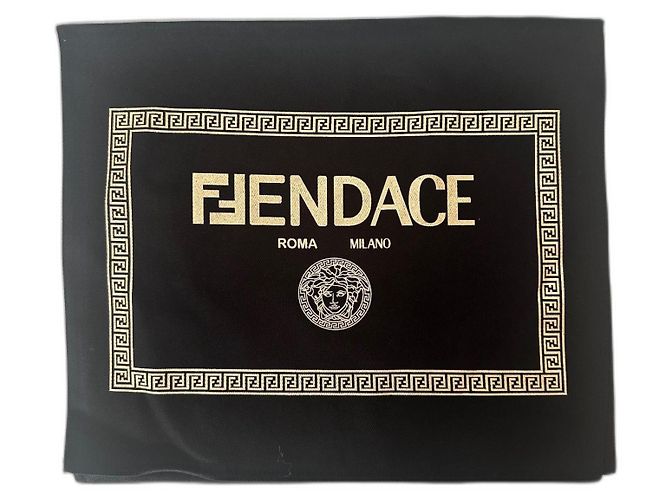 Fendi Saco de poeira Fendace preto e dourado de algodão