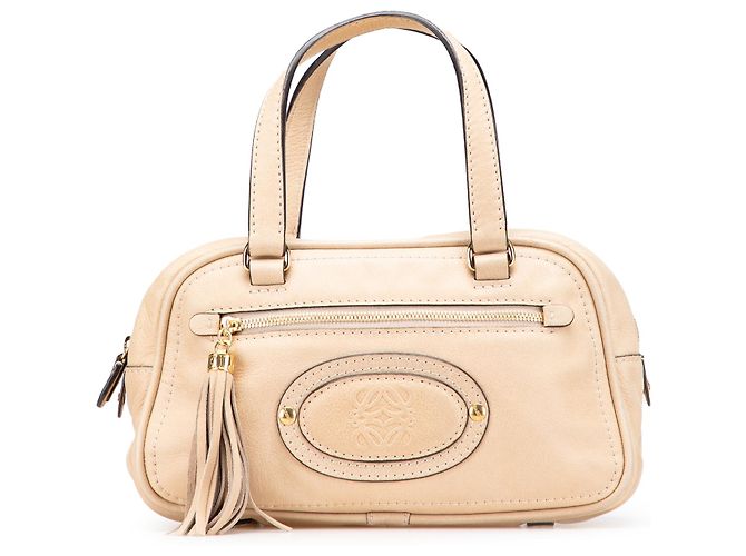 LOEWE Braune Mini Anagram Leder Quaste Handtasche Beige
