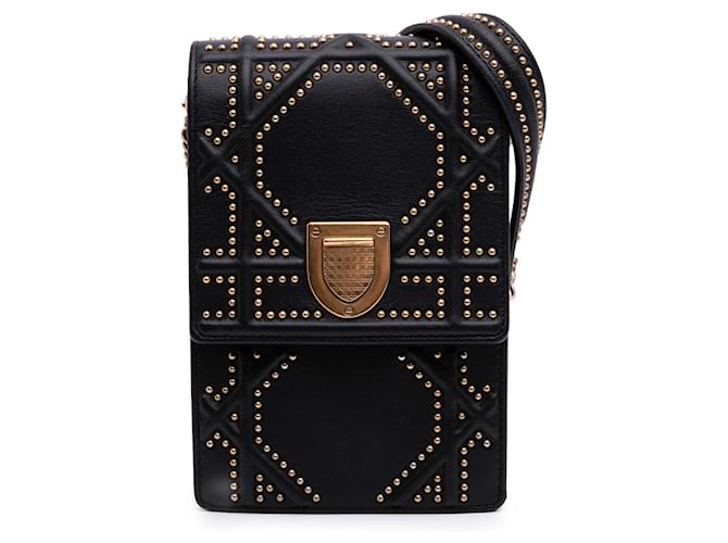Dior Black Studded Leather Vertical Diorama Crossbody Pony-style calfskin  ref.2285353