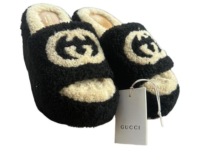 Mules à talons compensés Gucci noir en polyester taille 36