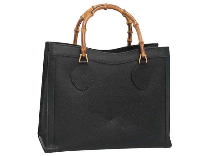 Bolsa de mão em couro Gucci Bamboo preta e dourada 002 2853 0260 0 Auth mr1336