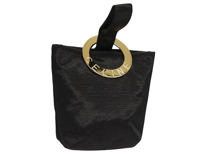 Céline CELINE Pouch Nylon Negro Oro Auth 121116 Dorado