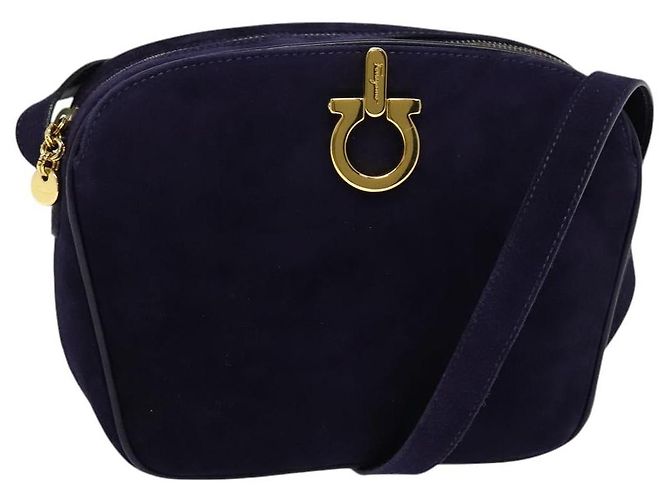 Bolsa de Ombro Gancini em Camurça Roxa e Dourada Auth 126056 da Salvatore Ferragamo