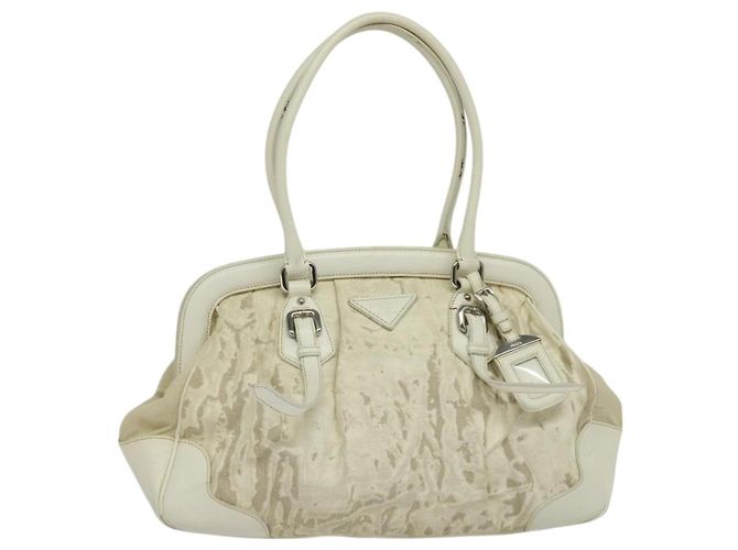 PRADA Shoulder Bag Canvas Silver White Auth fm4672 Silvery