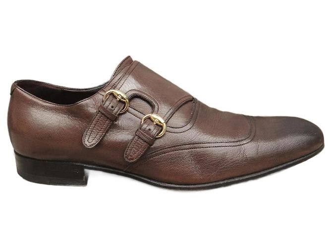 Scarpe Double Monk Gucci Pelle Marrone Scuro