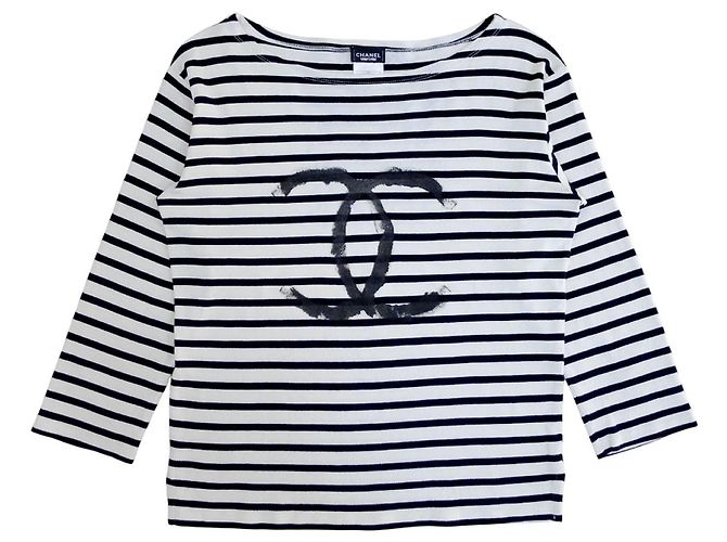 Chanel Top Nero Bianco Cotone