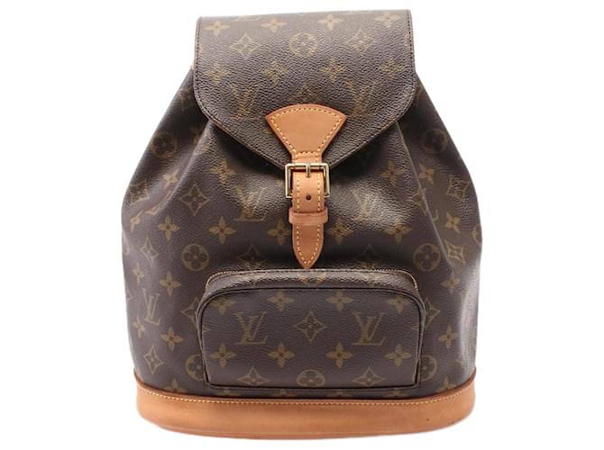 Louis Vuitton Montsouris MM Backpack Brown Leather Cloth  ref.2286504
