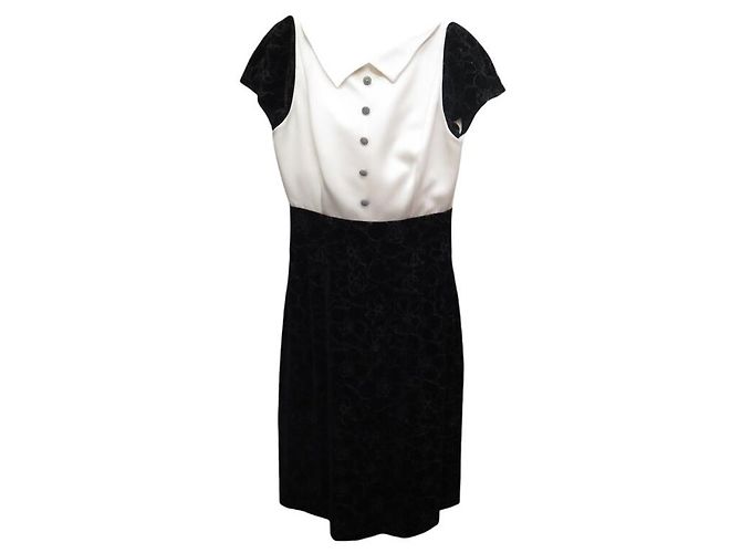 CHANEL KLEID P50206W05568 36 S LOGO CC KNÖPFE SAMT KAMELIA-MUSTER KLEID