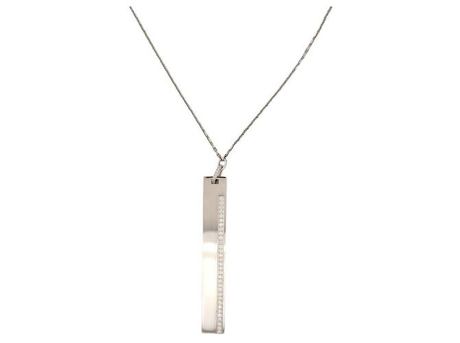 COLAR SAUTOIR MESSIKA KATE 5781 PENDENTE VERTICAL OURO BRANCO 18K DIAMANTE 0,59CT Prata