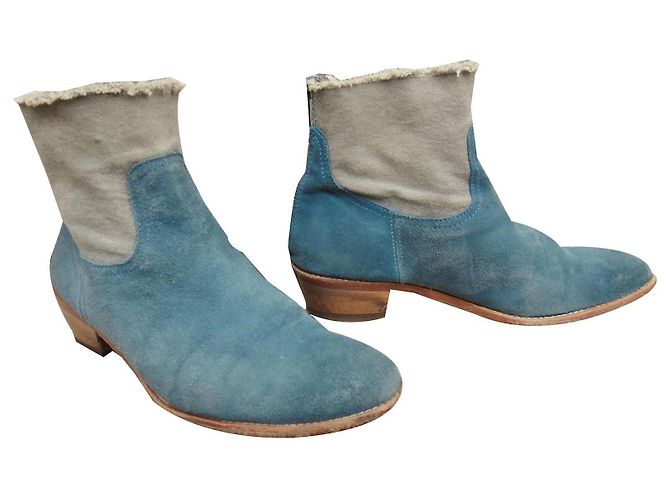 Zadig & Voltaire Teddy Ankle Boots Blue Leather and Cloth