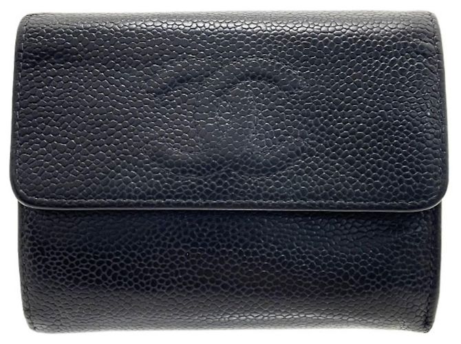Cartera tri-fold de piel de ternera granulada negra Chanel Negro