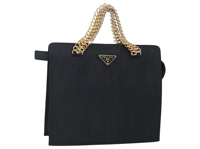 PRADA Borsa a mano in nylon blu navy oro Auth 126301 D'oro