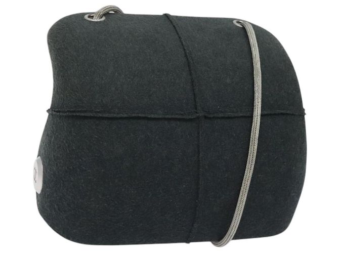 CHANEL Bolsa de Ombro Hip de Algodão Cinza CC Auth bs26216 Marrom