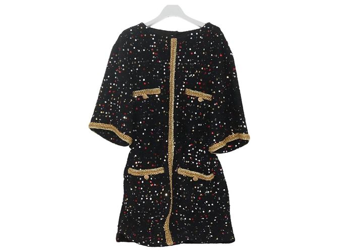 CHANEL Camisa One Piece Tweed Preto CC Auth 126348M