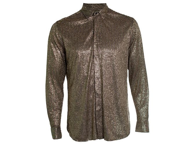 Schwarz-gold gestreifte Lurex-Hemd von Saint Laurent Golden