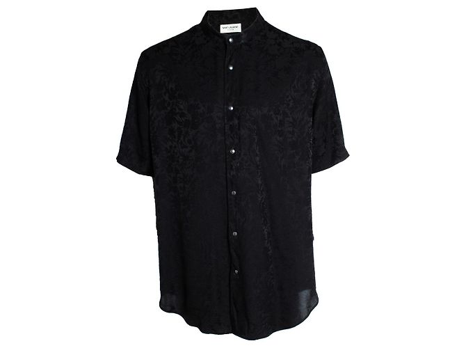 Camicia nera in seta a maniche corte con stampa floreale Saint Laurent Nero