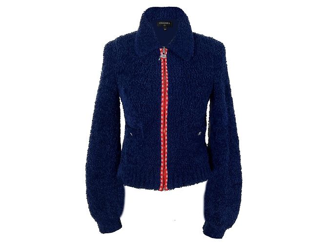 Chanel CC Apres Ski Teddy Bomber Jacket 34 FR Navy blue