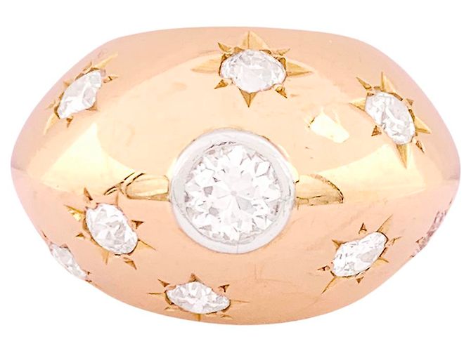 Autre Marque Anello bombato in oro rosa e diamanti.
