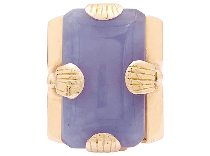 Autre Marque Anello 'Tank' in oro rosa, giada lavanda.