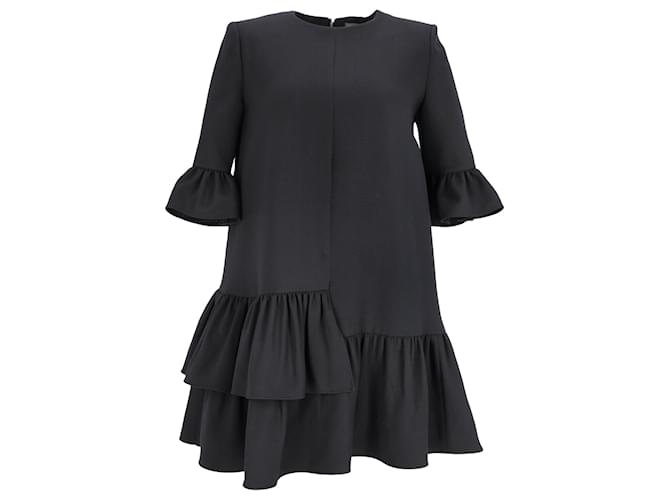 Alexander McQueen Ruffled Mini Dress in Black Wool  ref.2288124