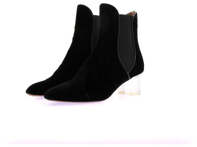 Botines Alaïa de terciopelo negro con tacón transparente