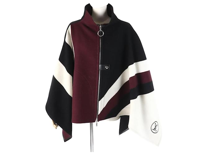Louis Vuitton Wool Silk Graphic LV Poncho Black Beige Dark red  ref.2288837
