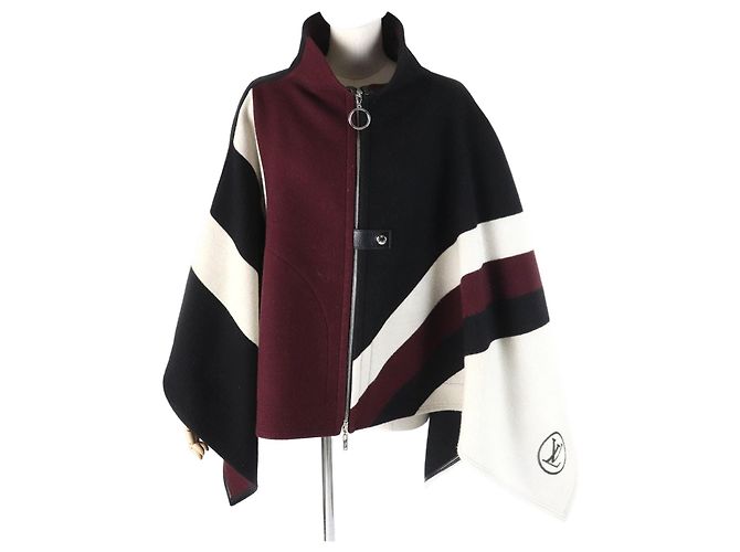 Poncho grafico LV in lana e seta Louis Vuitton Nero Beige Bordò