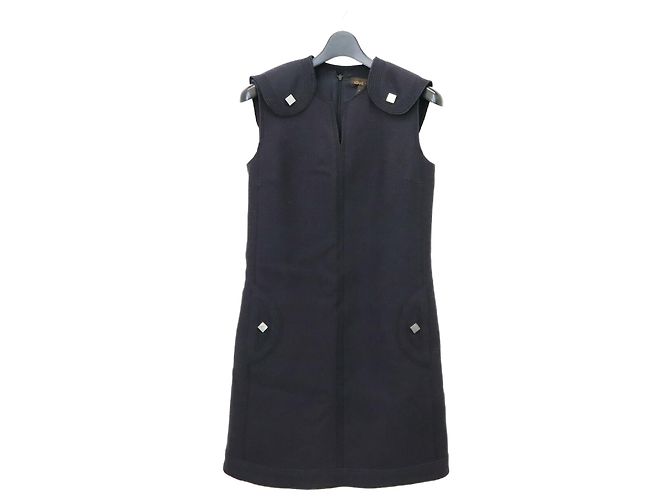 Louis Vuitton Monogram Woll-Mohair Kleid Blau Marineblau