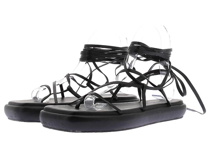 Autre Marque Schwarze Leder-Gladiatorsandalen