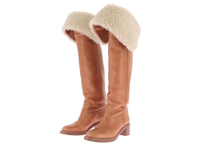 Céline Botas de Couro e Shearling Folco Marrom