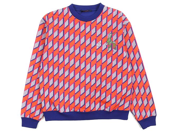 Sudadera de punto con estampado Damier de diamante Louis Vuitton M Azul Naranja