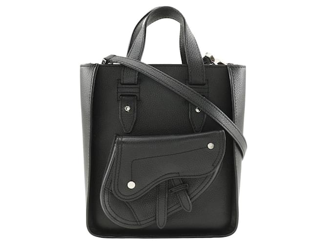 Dior Saddle Mini Tote Calf 2way bag Black Leather Pony-style calfskin  ref.2289308