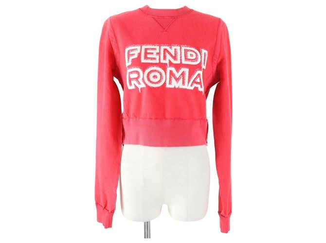 Fendi Logo Sweatshirt XXS Rot Baumwolle Mit Seitenreißverschluss